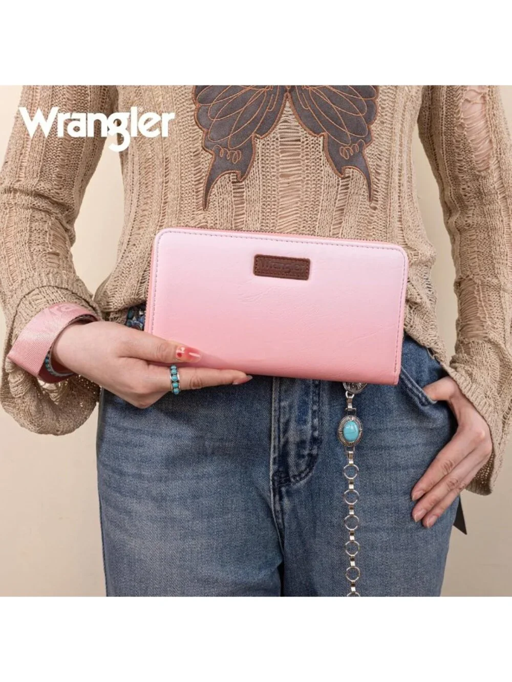 Stylish Pink RFID Wristlet Wallet for Women - Large Capacity Phone & Card